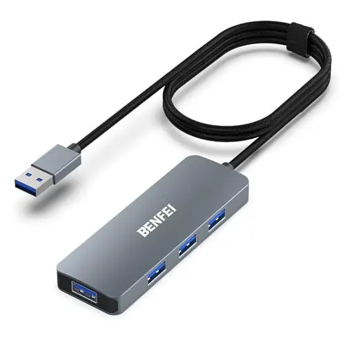 Produktbild: 4-Port USB 3.0 Hub mit 1 Meter Kabel, BENFEI Ultra-Slim USB 3.0 Hub Kompatibel mit MacBook, Mac Pro, Mac Mini, iMac, Surface Pro, Flash-Laufwerk und Mobile Festplatte(Nylon geflochten&Aluminum Alloy)