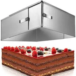 Produktbild: 4smile Backrahmen rechteckig verstellbar – 8cm hohe Edelstahl Backform rechteckig - Kuchenform eckig zum Backen und für die Zubereitung von Schichttorten