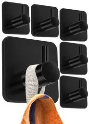 Produktbild: 4smile Handtuchhalter ohne Bohren, 6er Set, schwarz - Badezimmer Handtuchhalter aus Edelstahl, funktionale Klebehaken, hohe Tragkraft - Wasserfeste Haken für Bad, Haken selbstklebend, Handtuchhaken