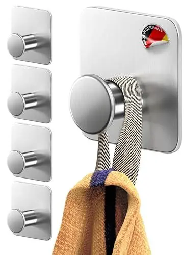 Produktbild: 4smile Handtuchhalter ohne Bohren - 5 Stück Handtuchhaken Bad Edelstahl, Klebehaken modern, stilvoll - Haken selbstklebend extra-stark mit 3M-Klebe-Pads, Wandhaken
