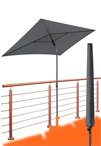Produktbild: 4smile Sonnenschirm Balkon 200x125 cm mit Schirmhülle, Anthrazit - UV50+ Sonnenschirm rechteckig knickbar höhenverstellbar, Sommer Schirm für Sonnenschutz Balkon als Ersatz für Ampelschirm