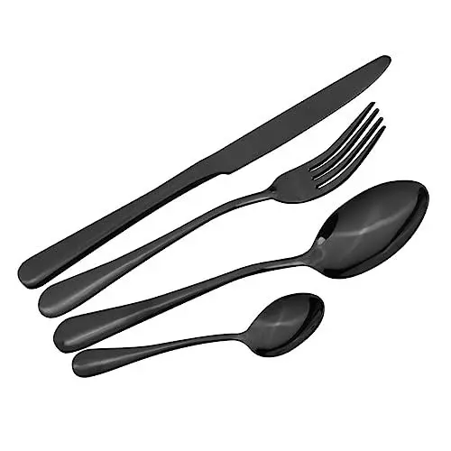 Produktbild: 4-Teiliges Set Essgabeln Reisebesteck schwarzes Silberbesteck Löffel Besteck Cocktailgabeln aus Stahl schwarzes Besteck cutlery set servierbesteck set Besteck Silberbesteck Black IMIKEYA