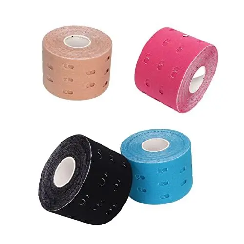 Produktbild: 4-teiliges Kinesiologie-Tapes, wasserdichtes, atmungsaktives Kinesiologie-Tape, Sport-Tape aus Baumwolle, elastisches Sporttape, perfekt für Fitnessstudio, Fitness, Laufen,