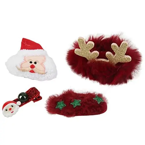Produktbild: 4-teiliges Weihnachts-Haar-Accessoire, niedlich, exquisites Gummiband, Brosche, Haarnadel, Urlaubsdekoration, Weihnachtsschmuck-Set (1 x Gummiband, 1 x Brosche, 1 x Haarspange, 1 x BB-Clip)