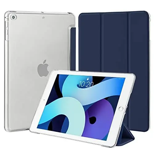 Produktbild: 4UBonLife Hülle für iPad 6./5. Generation 9,7 Zoll 2018 2017, auch für iPad Air 1/2, Schlanke Ständer Schutzhülle mit Hart PC Transluzente Rückseite Schale, Stoßfeste Smart Case Cover, Dunkelblau