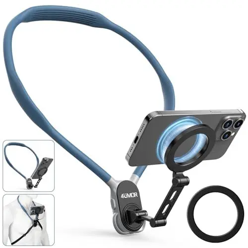 Produktbild: 4UMOR Handy Halterung am Hals, freien Händen für POV/Vlog -Aufnahmen, Ich-Perspektive, jeder Point-of-View-Aufnahmen, beim Laufen, Wandern, Radfahren, Angeln, Basteln und Freizeitaktivitäten