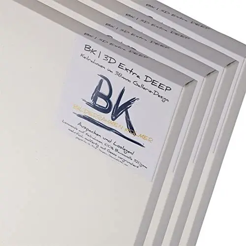 Produktbild: 4X BK extra DEEP KEILRAHMEN 40x50cm | Leinwände auf Keilrahmen 40x50 cm | extra hohe Keilrahmen mit Leinwandtuch, quadratische malfertige bespannte Keilrahmen zum Malen