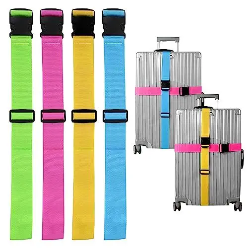 Produktbild: 4X Stück Kofferband Set farbig - Koffergurt besonders auffällig - Gurtband für Koffer & Gepäck - Luggage Strape