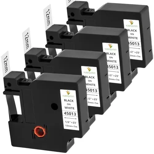 Produktbild: 4x Yuanqimm Kompatibel für Dymo D1 12mm Schriftband 45013 S0720530 Etikettenband 12mm x 7m Schwarz auf Weiß für LabelManager 160 280 100 210D 360D 420P Labelpoint 250 100 150 Labelwriter 450 DUO