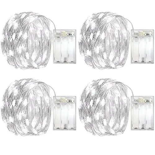 Produktbild: 4x 5M 50 LED Lichterkette Batterie - 2 Glitzer Modi Lichterketten 3AA Batteriebetrieben Silberdraht Drahtlichterkette für Hochzeit Party Deko Halloween Weihnachten Innen Zimmer Dekoration (Kaltweiß)