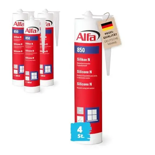 Produktbild: 4x Alfa Silikon Steingrau Bausilikon zum Kleben und Abdichten Fugendichtstoff UV- und witterungsbeständiger Qualitäts-Dichtstoff