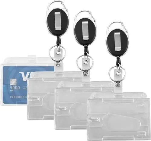 Produktbild: 4x Ausweishalter mit einziehbarer Ausweisjojo - ausziehbar Schlüsselanhänger aus Hartplastik - Ausweishülle - Kartenhalter/Zugangskarten mit Clip aus Hartplastik - Card Badge Holder