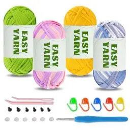 Produktbild: 4x50g Easy Yarn Häkelgarn für Anfänger, Kein Geteiltes Garn, Klobiges Baumwollgarn, Einfaches Strickgarn zum Häkeln, Tshirt Garn zum Häkeln Dickes Garn zum Häkeln Wolle zum Häkeln Dickes Garn