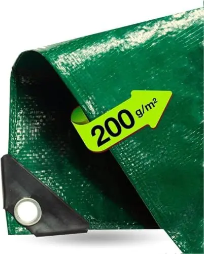 Produktbild: 4x8 Meter Plane & Schutzplane grün - Gartenplane & Allzweckplane wasserdicht - 200 g/m² grün, Abdeckplane mit Ösen für Zeltunterlage - Gewebeplane - Zeltplane & Camping - Bauplane (4x8m)