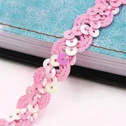 Produktbild: 5 Meters Länge 1,5 cm Breite Glitzer Farbiges Paillettenband Borten Rolle Paillettenbesatz Applikation Paillettenborte Hologramm Metallic Pailletten Besatz Aus Stoff Glänzende Paillettenbänder,C-Rosa