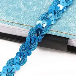 Produktbild: 5 Meters Länge 1,5 cm Breite Glitzer Farbiges Paillettenband Borten Rolle Paillettenbesatz Applikation Paillettenborte Hologramm Metallic Pailletten Besatz Aus Stoff Glänzende Paillettenbänder,F-Blau