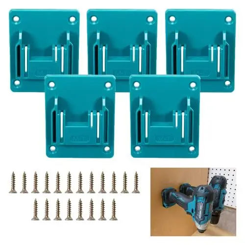 Produktbild: 5 PCS Werkzeughalter, Rozlchar Bohrerhalter Wandhalterung Kompatible für for Makita 18V Bohrwerkzeuge & Elektrowerkzeug mit 20 Schrauben (Cyan-Blau)