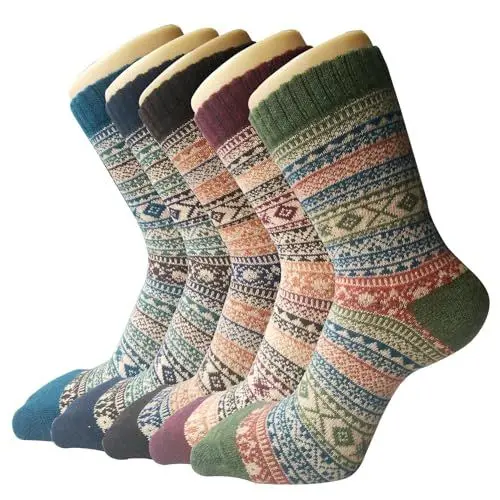 Produktbild: 5 Paar Damen Winter Wollesocken, atmungsaktive weiche dicke Socken - bunte Farbe Premium Qualität klimaregulierende Wirkung,Einheitsgröße,A6