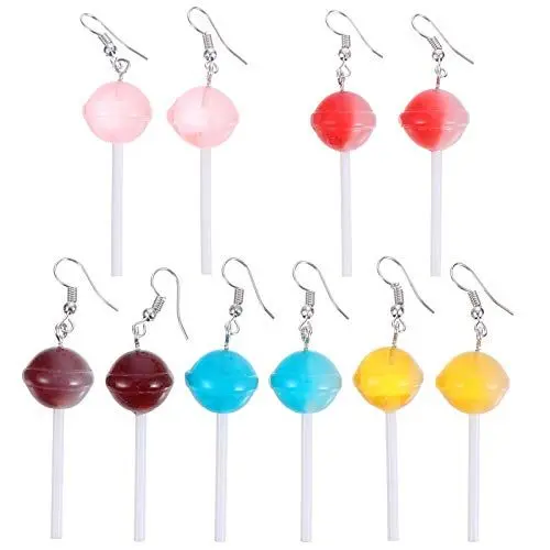 Produktbild: 5 Paar Lollipop-Ohrringe Mädchen-Tropfenohrringe Lollipop-Süßigkeits-Ohrring-Ohrringe Für Frauen Baumelnder Modeschmuck Lustiger Schmuck Lollipop-Tropfenohrring Trendiger