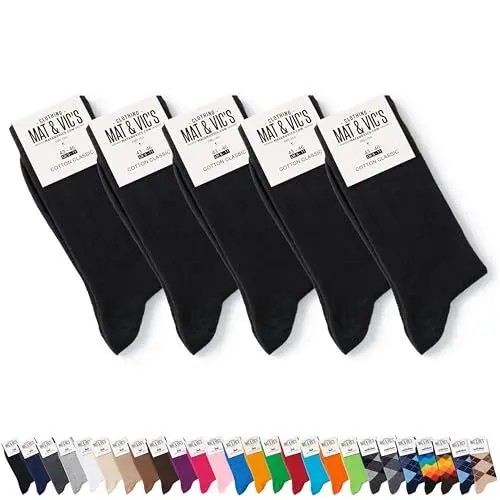 Produktbild: 5 Paar Socken von Mat & Vic's für Sie und Ihn - Cotton classic Socks, gekämmte Baumwolle, ohne drückende Naht, Komfortbund, OEKO-TEX Standard 100, Schwarz, 43-46