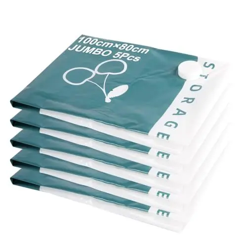 Produktbild: 5 Pack Jumbo Vakuumbeutel(100 * 80cm),Entwickelt für Platzersparnis durch Kompression. Ideal zum Aufbewahren von Kleidung, Matratzen, Decken, Bettdecken, Kissen, Bettzeug und auf Reisen