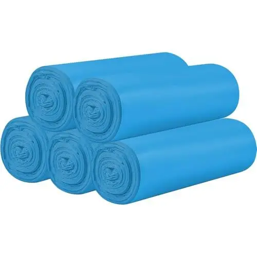 Produktbild: 5 Rollen kleine Müllbeutel - 100 Stück robuste 15 Liter Müllsäcke für Haushalt, Büro, Küche, Bad & Kinderzimmer (Blau)