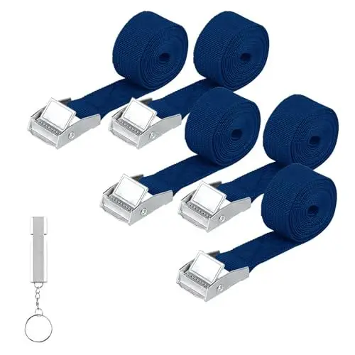 Produktbild: 5 STK Spanngurte Kurz Zurrgurte Blau, 25 mm x 1.5m Spanngurte Fahrradträger, Spanngurt Befestigungsgurte, Verstellbare Spannbänder mit Ratsche für Fahrrad Motorrad Auto Gepäck Camping, mit Pfeife