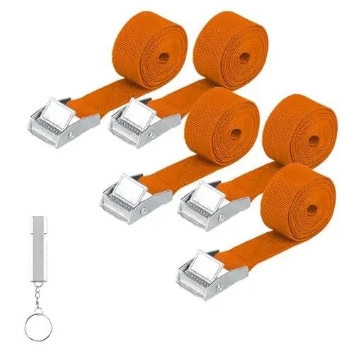 Produktbild: 5 STK Spanngurte Kurz Zurrgurte orange Farbe, 25 mm x 1.5m Spanngurte Fahrradträger, Spanngurt Befestigungsgurte, Verstellbare Spannbänder mit Ratsche für Fahrrad Motorrad Auto Gepäck Camping, mit Pfe