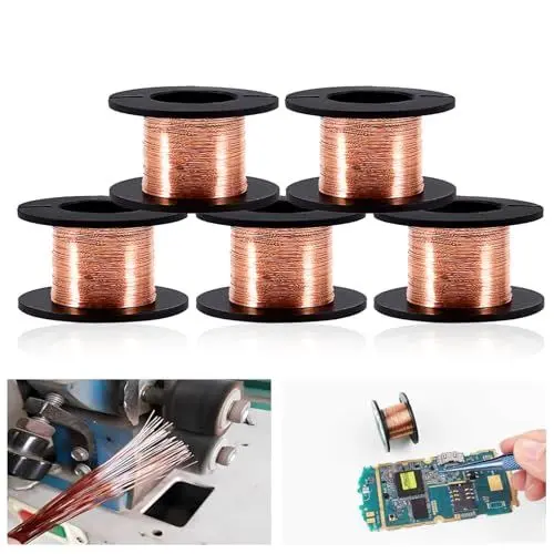Produktbild: 5 Stk Kupferdraht, 0,1 mm Emaillierter Kupferdraht, Emaillierter Magnetwicklungsdraht, Leiter-Lackdraht mit Isolationsschicht für enge Spulen aus isoliertem Draht, Schmuckdraht, Basteldraht