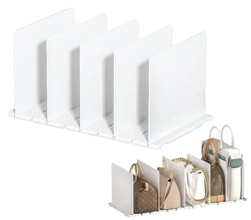 Produktbild: 5 Stk Weiß Einstellbar Handtaschen Aufbewahrung Ablage Einstellbar Handtaschen Aufbewahrung Skalierbar Handtaschen Regaltrenner Skalierbar Handtaschen Regaltrenner Acryl Regaltrenner für Bücherregale