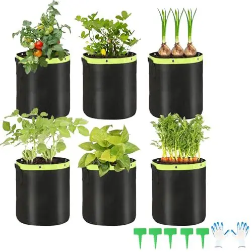 Produktbild: 5 Stück 27L Kartoffel Pflanzsack, 7 Gallonen Pflanzsäcke für Kartoffeln, Vliesstoff Pflanztasche mit Griffe für Kartoffeln, Tomaten und Erdbeeren