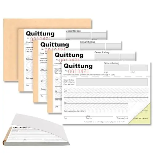Produktbild: 5 Stück A6 quer Quittungsblock Nummeriert Rechnungsblock ohne Durchschlag 2 x 40 Blatt Mikroperforiert Selbstdurchschreibend Quittungsbuch ohne Mehrwertsteuer für Kleinunternehmen