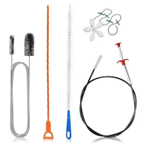 Produktbild: 5 Stück Abflussreiniger Spirale, Krallengreifer mit Rohrreiniger Abflussbürste und Flexible Rohrreinigungsbürste Spirale Abfluss Rohrreinigung Abflussspirale für Küche Bad Abwasserkanäle
