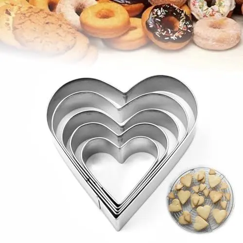 Produktbild: 5 Stück Ausstechformen Herz Set-5, Ausstechformen Herzen, Edelstahl Ausstecher Set, Keksausstecher Geeignet für Kekse, Fudge, Brotfrüchte(Silber)