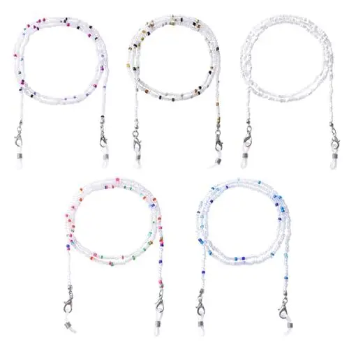 Produktbild: 5 Stück Brillenkette Damen Brillenband Kette Elegante Brillenschnur Sonnenbrille Brillenhalter Riemen Brillen Kette Lesebrillenkette Riemen Bunte Perlen Maskenkette