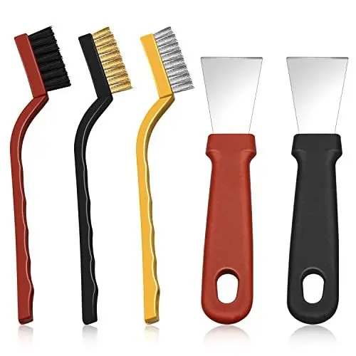Produktbild: 5 Stück Drahtbürsten Mini Drahtbürste Kratzbürsten Messingbürste Wire Brush Bürstenkopf aus Messing/Nylon/Edelstahl Schaufel für die Reinigung von Schweißschlacken und Rost