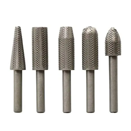 Produktbild: 5-teiliges Set elektrischer Drehfeile, geprägte Stahlfeile, weiche Metallfeile, elektrischer Schleifkopf, elektrischer Feilenkopf 6 mm
