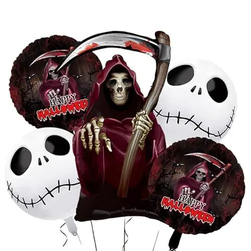 Produktbild: 5 Stück Halloween Sensemann Luftballons Deko Halloween Kinder Party Deko Halloween Dekoration Folienballons Helium Luftballons
