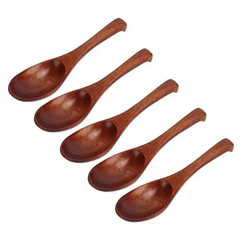 Produktbild: FLEXMAN 5 Stück Holzlöffel, Leichte Dekorative Suppenlöffel, Tafellöffel, Rührlöffel für Kaffee, Tee, Marmelade, Zucker, Eis, Badesalz, Rühren