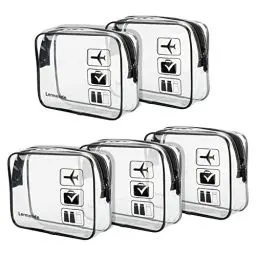 Produktbild: 5 Stück Lermende transparente Kulturtasche, TSA-geprüft Kosmetiktasche, Reise, Handgepäck, transparente Tasche， Flughafen-konforme Tasche, reisezubehör Quartgröße, 3-1-1 Kit Gepäcktasche（Violett）