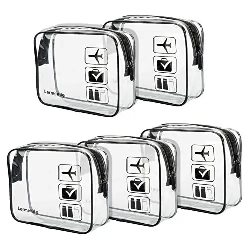Produktbild: 5 Stück Lermende transparente Kulturtasche, TSA-geprüft Kosmetiktasche, Reise, Handgepäck, transparente Tasche， Flughafen-konforme Tasche, reisezubehör Quartgröße, 3-1-1 Kit Gepäcktasche（Violett）