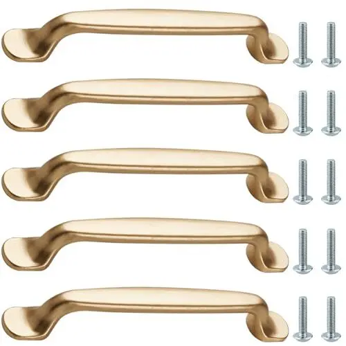 Produktbild: 5 Stück Möbelgriffe, Gold Moderne Griffe, Griffe Für Küchenschränke, Aluminium Schrankgriffe Inklusive Schrauben, Möbel Griffe, Für Küchenschränke, Schublade, Kommoden, Truhen, 128mm Lochabstand