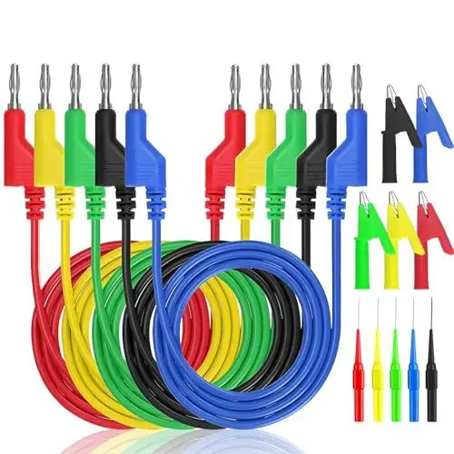 Produktbild: 5 Stück Multimeter Messleitungen 4mm, Messkabel mit 5 Stück Krokodiklemmen, 5 Farben Isolierte Bananenstecker, 5 Stück Testsonde Multimeter Prüfsonde, Messleitungen für Multimeter Spannungsprüfer