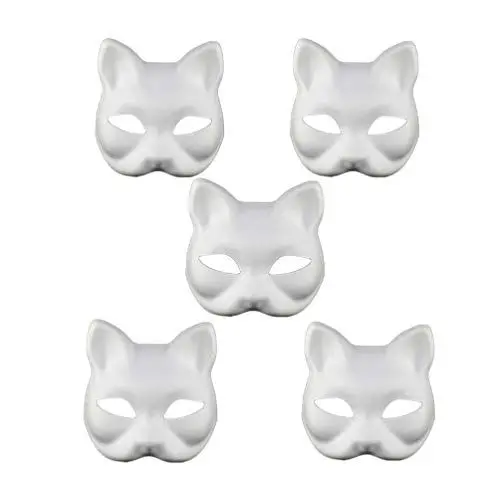 Produktbild: MAGICLULU 5 Stück Weiße Katzenmaske Kunstmasken DIY Leere Halloween- Papiermaske Einfache Masken zum Dekorieren von Malerei Maskerade Cosplay Party