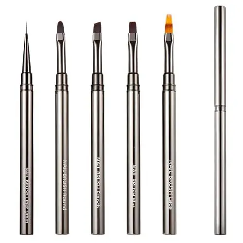 Produktbild: 5 Stücke Nagel Pinsel mit Deckel für Gelnägel Nail Art Nailart Set,mit Deckel und Ombre Brush,Nagellack Fein Pinselset UV Nägel Gel Detail Nageldesign Stift für Profi Anfänger