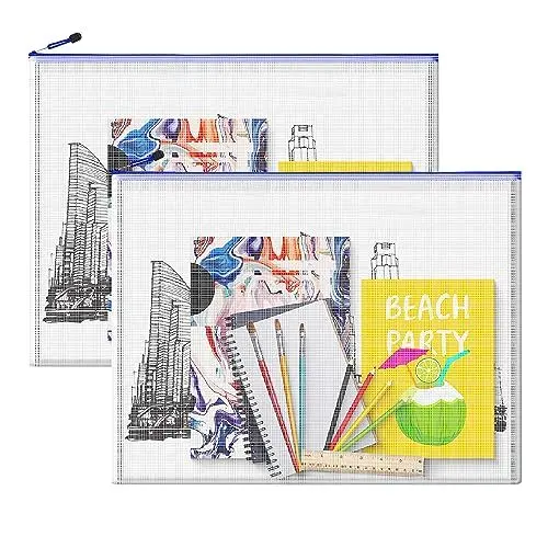 Produktbild: 5 Stücke Reißverschlusstaschen Dokumententasche A4 Kunststoff Reißverschlusstasche Mesh Zipper Bag Kunststoff Datei Taschen,für Schule, Büro, Reisen(Hellblau)