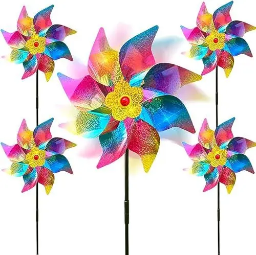 Produktbild: 5 Stücke Windrad Vogelabwehr Taubenabwehr, Windräder Kinder Windmühle Garten Balkon, GartenTaubenschreck,Taubenabwehr Balkon,Reflektierende Windräder Vogelschreck to Protect Garten (Regenbogen)