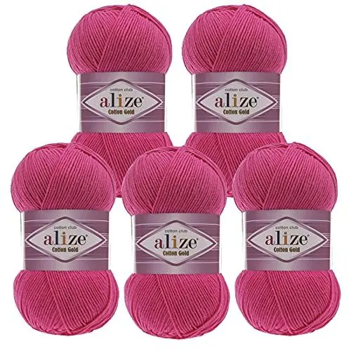 Produktbild: 5 x 100g Strickgarn Alize Cotton Gold Uni Klassikgarn Häkelgarn Strick-Wolle Farbwahl, Farbe:149 pink