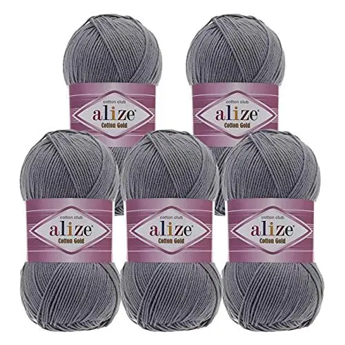 Produktbild: 5 x 100g Strickgarn Alize Cotton Gold Uni Klassikgarn Häkelgarn Strick-Wolle Farbwahl, Farbe:87 dunkelgrau