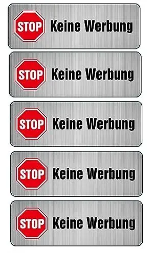 Produktbild: 5 x Brandengel® Keine Werbung Aufkleber - Schild Aluoptik extra starke Folie - Sticker Keine Werbung für den Briefkasten - 5 Stück
